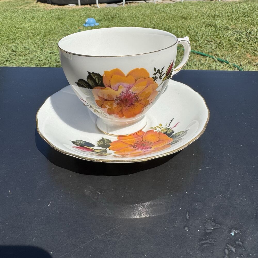 Vintage Duchess Bone China Cup & Saucer Yellow Rose Floral Gold Trim England
